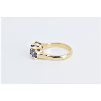 14K Three Stone Natural Sapphire Vintage Yellow Gold Ring, Size 4.5