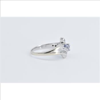 14K Three Stone Tanzanite Diamond Vintage Bypass White Gold Ring, Size 7.25