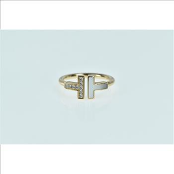14K Tiffany & Co. T Wire Diamond Mother of Pearl Rose Gold Ring, Size 6