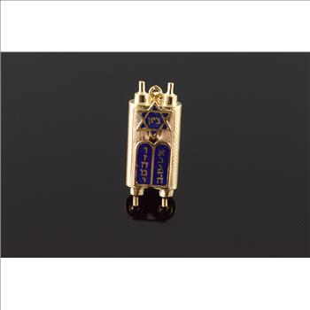 14K Torah Scroll Blue Enamel Jewish Hebrew Judaica Yellow Gold Charm/Pendant