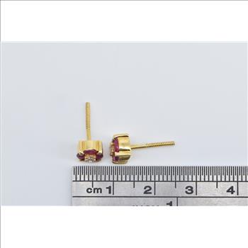 14K Tourmaline Flower Cluster Blossom Stud Yellow Gold Earrings