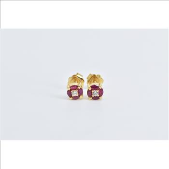 14K Tourmaline Flower Cluster Blossom Stud Yellow Gold Earrings