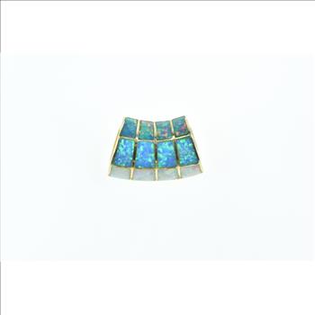 14K Tri Color Syn. Opal Inlay Curved Slide Yellow Gold Pendant