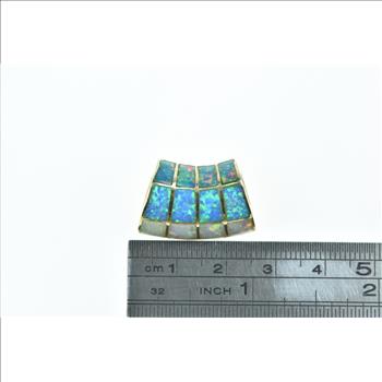 14K Tri Color Syn. Opal Inlay Curved Slide Yellow Gold Pendant