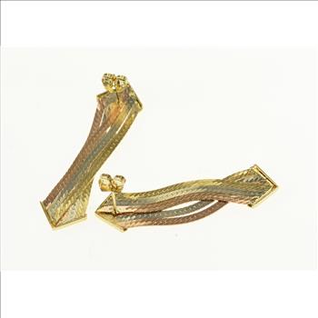 14K Tri Tone Herringbone Chain Criss Cross Tri Color Gold Earrings