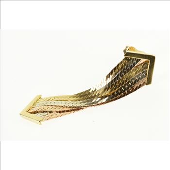 14K Tri Tone Herringbone Chain Criss Cross Tri Color Gold Earrings