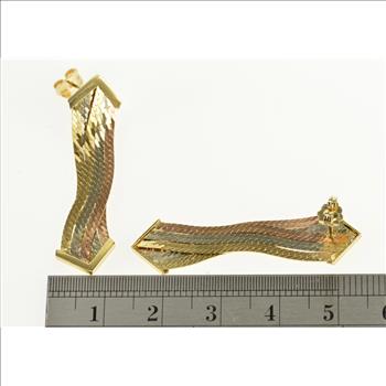14K Tri Tone Herringbone Chain Criss Cross Tri Color Gold Earrings