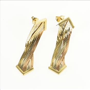 14K Tri Tone Herringbone Chain Criss Cross Tri Color Gold Earrings