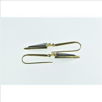14K Triangle Black Onyx Diamond Vintage Dangle Yellow Gold Earrings