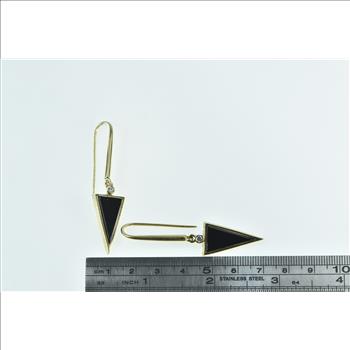14K Triangle Black Onyx Diamond Vintage Dangle Yellow Gold Earrings