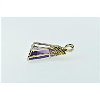 14K Trillion Amethyst Diamond Accent Statement Yellow Gold Pendant