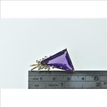 14K Trillion Amethyst Diamond Accent Statement Yellow Gold Pendant