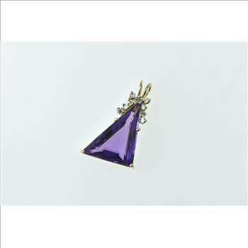 14K Trillion Amethyst Diamond Accent Statement Yellow Gold Pendant