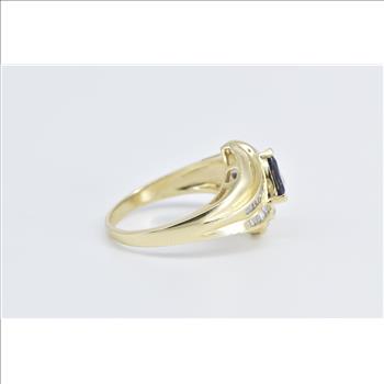 14K Trillion Iolite Baguette Diamond Freeform Yellow Gold Ring, Size 9