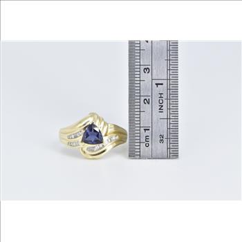 14K Trillion Iolite Baguette Diamond Freeform Yellow Gold Ring, Size 9