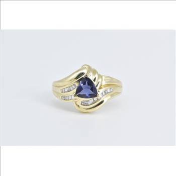 14K Trillion Iolite Baguette Diamond Freeform Yellow Gold Ring, Size 9