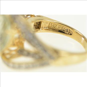 14K Trillion Prasiolite CZ Raised Statement Yellow Gold Ring, Size 5.75