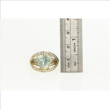 14K Trillion Prasiolite CZ Raised Statement Yellow Gold Ring, Size 5.75