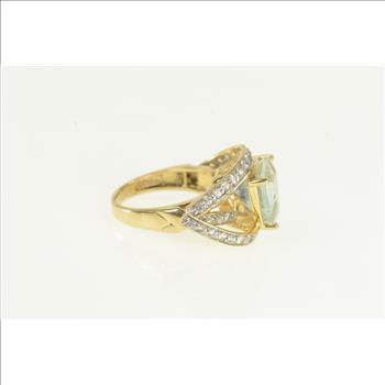 14K Trillion Prasiolite CZ Raised Statement Yellow Gold Ring, Size 5.75