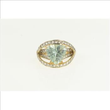 14K Trillion Prasiolite CZ Raised Statement Yellow Gold Ring, Size 5.75