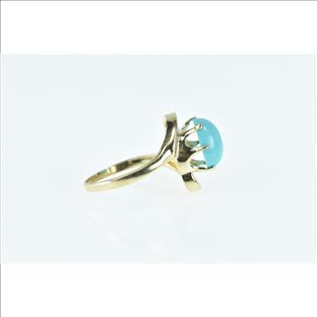 14K Turquoise Cabochon Freeform Bypass Yellow Gold Ring, Size 7.5