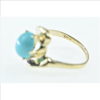 14K Turquoise Cabochon Freeform Bypass Yellow Gold Ring, Size 7.5