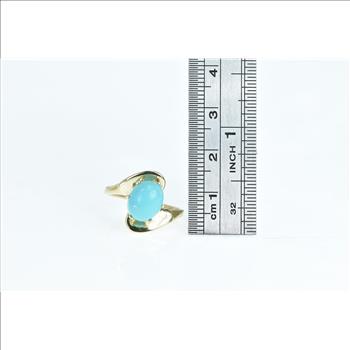 14K Turquoise Cabochon Freeform Bypass Yellow Gold Ring, Size 7.5
