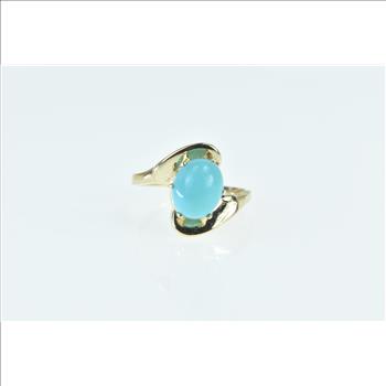 14K Turquoise Cabochon Freeform Bypass Yellow Gold Ring, Size 7.5