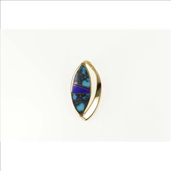14K Turquoise Lapis Lazuli Geometric Statement Yellow Gold Pendant