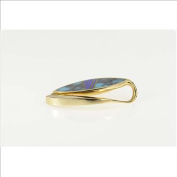 14K Turquoise Lapis Lazuli Geometric Statement Yellow Gold Pendant