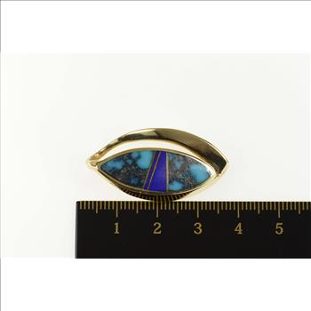 14K Turquoise Lapis Lazuli Geometric Statement Yellow Gold Pendant