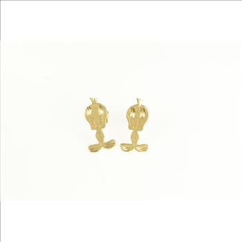 14K Tweety Bird Cartoon Character Stud Yellow Gold Earrings
