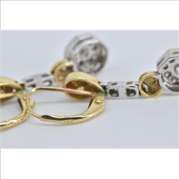 14K Two Tone Diamond Art Deco Dangle Halo Yellow Gold Earrings