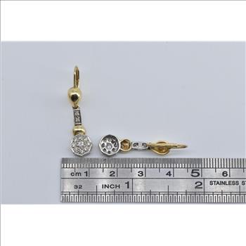 14K Two Tone Diamond Art Deco Dangle Halo Yellow Gold Earrings