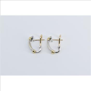 14K Two Tone Diamond French Clip Hoop White Gold Earrings