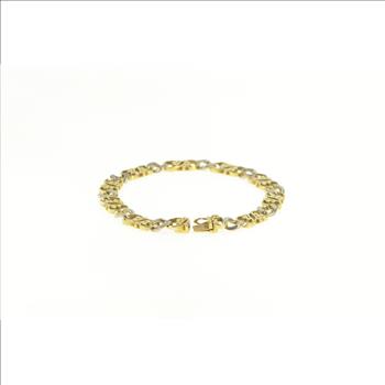14K Two Tone Diamond Scroll Filigree Chain Link Yellow Gold Bracelet 8