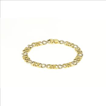 14K Two Tone Diamond Scroll Filigree Chain Link Yellow Gold Bracelet 8