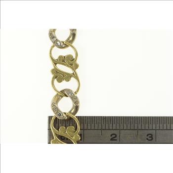 14K Two Tone Diamond Scroll Filigree Chain Link Yellow Gold Bracelet 8