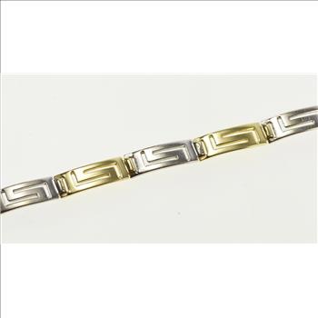 14K Two Tone Greek Key Wave Pattern Link Yellow Gold Bracelet 7.25