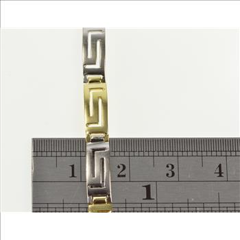 14K Two Tone Greek Key Wave Pattern Link Yellow Gold Bracelet 7.25