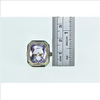 14K Victorian Amethyst Seed Pearl Enamel Statement Yellow Gold Ring, Size 5.5