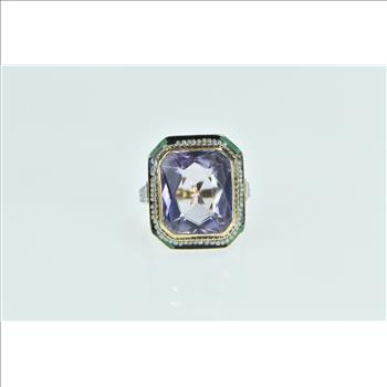 14K Victorian Amethyst Seed Pearl Enamel Statement Yellow Gold Ring, Size 5.5