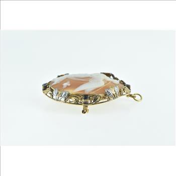 14K Victorian Angel Scene Cameo Sapphire Floral Yellow Gold Pendant/Pin