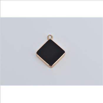 14K Victorian Black Onyx Carved Intaglio Square Yellow Gold Charm/Pendant