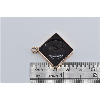 14K Victorian Black Onyx Carved Intaglio Square Yellow Gold Charm/Pendant