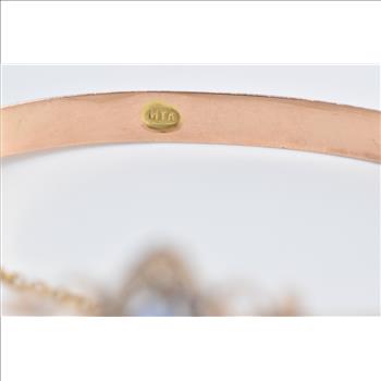 14K Victorian Blue Topaz Seed Pearl Bangle Yellow Gold Bracelet 7