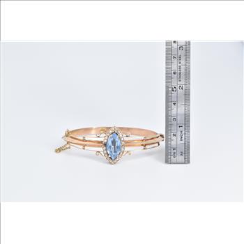 14K Victorian Blue Topaz Seed Pearl Bangle Yellow Gold Bracelet 7