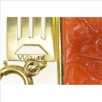 14K Victorian Carnelian Cameo Floral Enamel Yellow Gold Bracelet 7.25