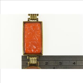 14K Victorian Carnelian Cameo Floral Enamel Yellow Gold Bracelet 7.25