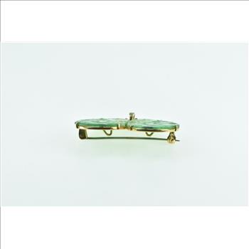 14K Victorian Carved Jade Floral Swirl Statement Yellow Gold Pendant/Pin